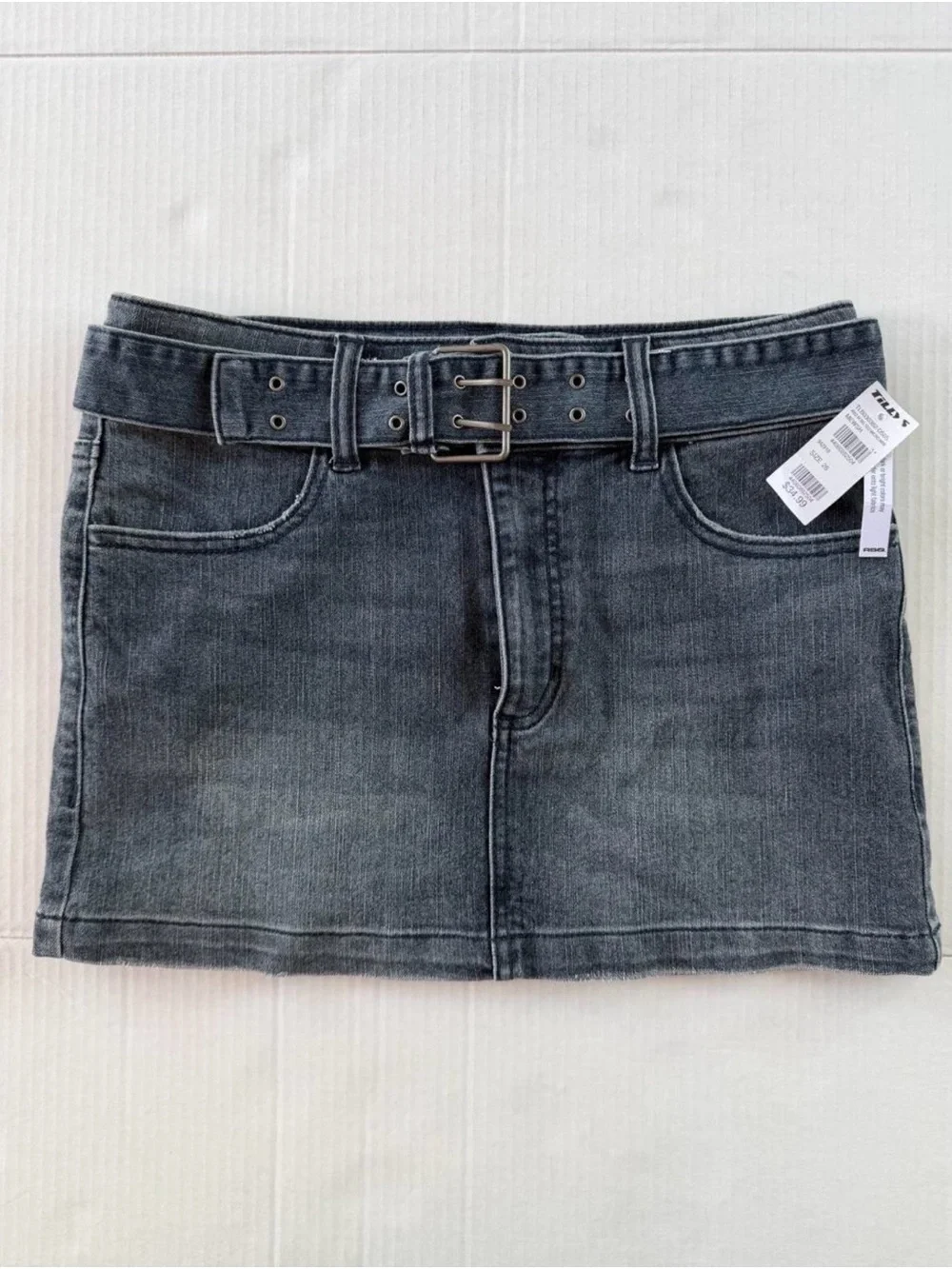 RSQ Charcoal Gray Denim Mini Skirt with Belted Waist